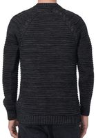 Modern men's chunky knit sweater with cable details and round neck, slim fit knit sweater 13386 Black
