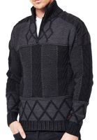 Unique men's knit sweater with stand-up collar, patterned regular fit sweater 13388 Black