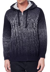 Casual men's knitted jacket with hood and gradient textured hoodie cardigan 13390 navy
