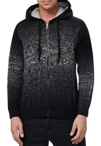 Casual men's knitted jacket with hood and gradient, textured hoodie cardigan 13390 Black