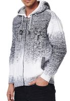 Casual men's knitted jacket with hood and gradient, textured hoodie cardigan 13390 White