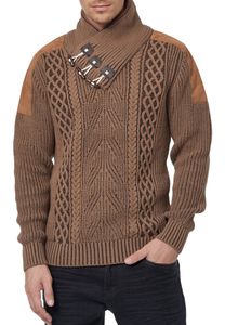 Suéter de cuello alto para hombre de moda con patrón de punto cable, suéter de punto grueso 13391 Camel