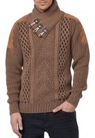 Pull tendance pour homme à col montant et maille torsadée, grosse maille camel 13391