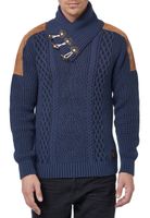 Pull tendance pour homme à col montant et maille torsadée, grosse maille 13391 Indigo