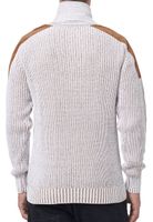 Trendy men's stand-up collar sweater with cable knit pattern, chunky knit sweater 13391 White