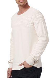Cool men's crew neck sweater with modern knit pattern, fine knit sweater 13393 Ecru