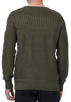 Cool men's crew neck sweater with modern knit pattern, fine knit sweater 13393 Khaki