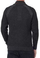 Striking men's knit sweater with stand-up collar and button placket. Contrast sweater in textured knit. 13394 Anthracite