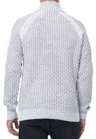 Striking men's knit sweater with stand-up collar and button placket. Contrast sweater in textured knit. 13394 White