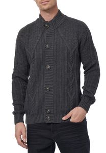 Classic men's chunky knit cardigan with stand-up collar and button placket, textured cardigan 13401 anthracite