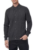Classic men's chunky knit cardigan with stand-up collar and button placket, textured cardigan 13401 anthracite