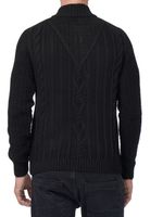 Classic men's chunky knit cardigan with stand-up collar and button placket, textured cardigan 13401 Black