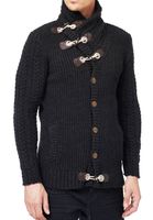 Markante Herren Grobstrick-Jacke mit Stehkragen und Knebelverschluss Cardigan 13418 Anthrazit