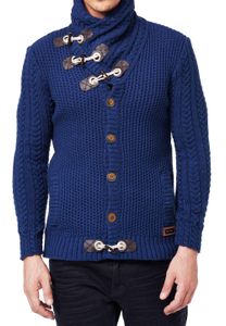Striking men's chunky knit jacket with stand-up collar and toggle closure Cardigan 13418 Petrol