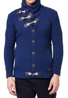 Striking men's chunky knit jacket with stand-up collar and toggle closure Cardigan 13418 Petrol