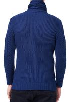Striking men's chunky knit jacket with stand-up collar and toggle closure Cardigan 13418 Petrol