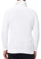 Markante Herren Grobstrick-Jacke mit Stehkragen und Knebelverschluss Cardigan 13418 Weiß