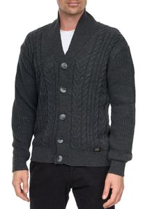 Elegante cárdigan de hombre con tapeta de botones y cuello alto, chaqueta de punto 13421 antracita