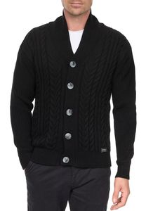 Cardigan élégant pour homme, à patte de boutonnage et col montant, veste en maille 13421, noir