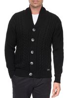 Cardigan élégant pour homme, à patte de boutonnage et col montant, veste en maille 13421, noir