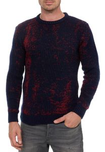 Pull homme intemporel à col rond bicolore, maille fine, référence 13433, coloris marine
