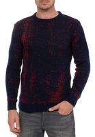 Pull homme intemporel à col rond bicolore, maille fine, référence 13433, coloris marine