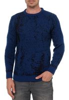 Pull homme intemporel à col rond bicolore, maille fine 13433 Sax Blue