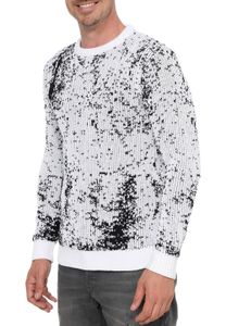 Pull homme intemporel à col rond bicolore, maille fine 13433 Blanc