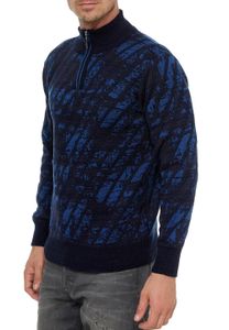 Pull homme à col montant et demi-zip, style sportif, en maille fine, référence 13444, coloris marine
