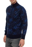 Pull homme à col montant et demi-zip, style sportif, en maille fine, référence 13444, coloris marine