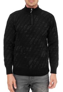 Pull homme à col montant et demi-zip, style sportif, en maille fine, référence 13444, noir.