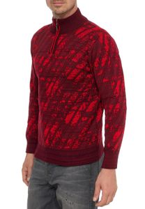 Pull homme à col montant et demi-zip, style sportif, en maille fine, référence 13444, couleur bordeaux