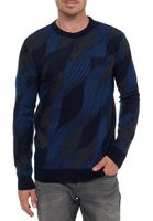 Pull homme tendance à col rond, motif vagues, maille fine, réf. 13445, bleu marine