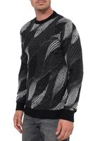 Pull homme tendance à col rond, motif vagues, maille fine 13445 Noir