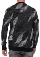 Pull homme tendance à col rond, motif vagues, maille fine 13445 Noir