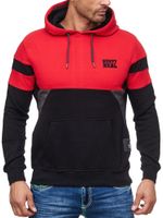 Sporty men's hoodie in colorblock design, hooded pullover with kangaroo pocket, sweater 19041, red
