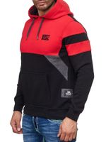 Sporty men's hoodie in colorblock design, hooded pullover with kangaroo pocket, sweater 19041, red
