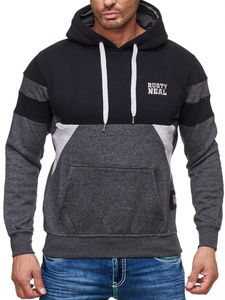 Men's sporty colorblock hoodie with kangaroo pocket, sweater 19041, black
