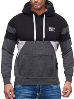 Men's sporty colorblock hoodie with kangaroo pocket, sweater 19041, black