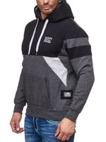 Men's sporty colorblock hoodie with kangaroo pocket, sweater 19041, black