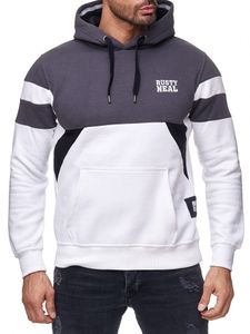 Men's sporty colorblock hoodie with kangaroo pocket, white, 19041