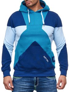 Modern men's colorblock hooded sweatshirt with kangaroo pocket, regular fit sweater, 19042 Petrol