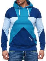 Modern men's colorblock hooded sweatshirt with kangaroo pocket, regular fit sweater, 19042 Petrol