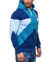 Modern men's colorblock hooded sweatshirt with kangaroo pocket, regular fit sweater, 19042 Petrol