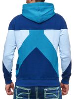Modern men's colorblock hooded sweatshirt with kangaroo pocket, regular fit sweater, 19042 Petrol