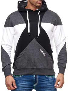 Modern men's colorblock hooded sweatshirt with kangaroo pocket, regular fit sweater, 19042, black