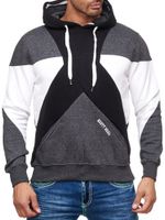 Modern men's colorblock hooded sweatshirt with kangaroo pocket, regular fit sweater, 19042, black