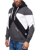 Modern men's colorblock hooded sweatshirt with kangaroo pocket, regular fit sweater, 19042, black