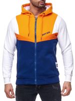 Trendy men's colorblock sweatshirt jacket with hood, sporty hoodie jacket 19043 Orange