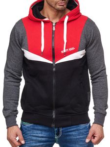 Trendy men's colorblock design sweatshirt jacket with hood, sporty hoodie jacket 19043 Red